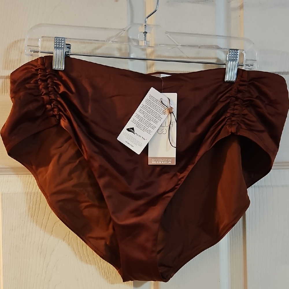 CALIA Women's Adjustable Tie Front Swim Bottoms: RED BROWN SHINE: NWT: SIZE XXL